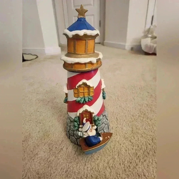 Musical Motion Figurine Lighthouse Box  With Sailor Santa Plays Joy To The World - Picture 2 of 5